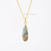 Copper Amazonite Necklace - Gemstone Pendant Necklace - 8x25mm Drop - Solid Silver - Elegant Jewelry - Jewelry For Lover - Gift For Student
